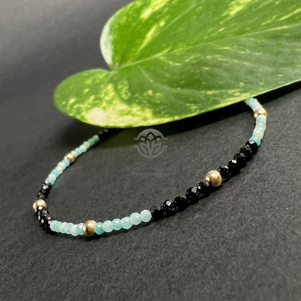 Brățară Amazonit, Spinel si Aur Filat 14K