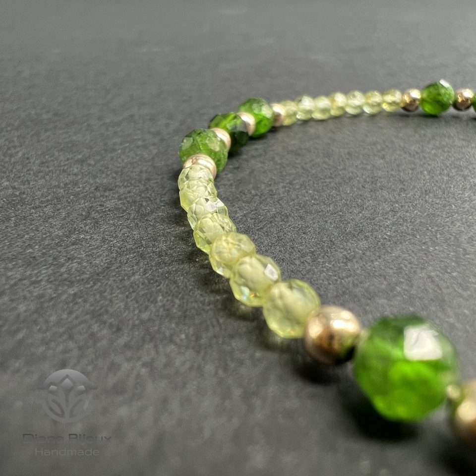 Brățară Peridot, Diopsid si Aur Filat 14K