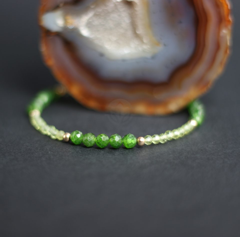 Brățară Peridot, Diopsid si Aur Filat 14K
