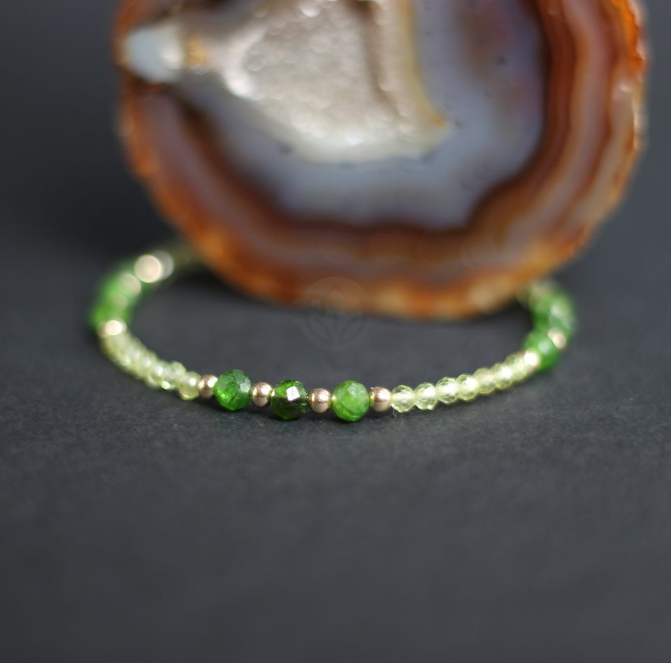 Brățară Peridot, Diopsid si Aur Filat 14K