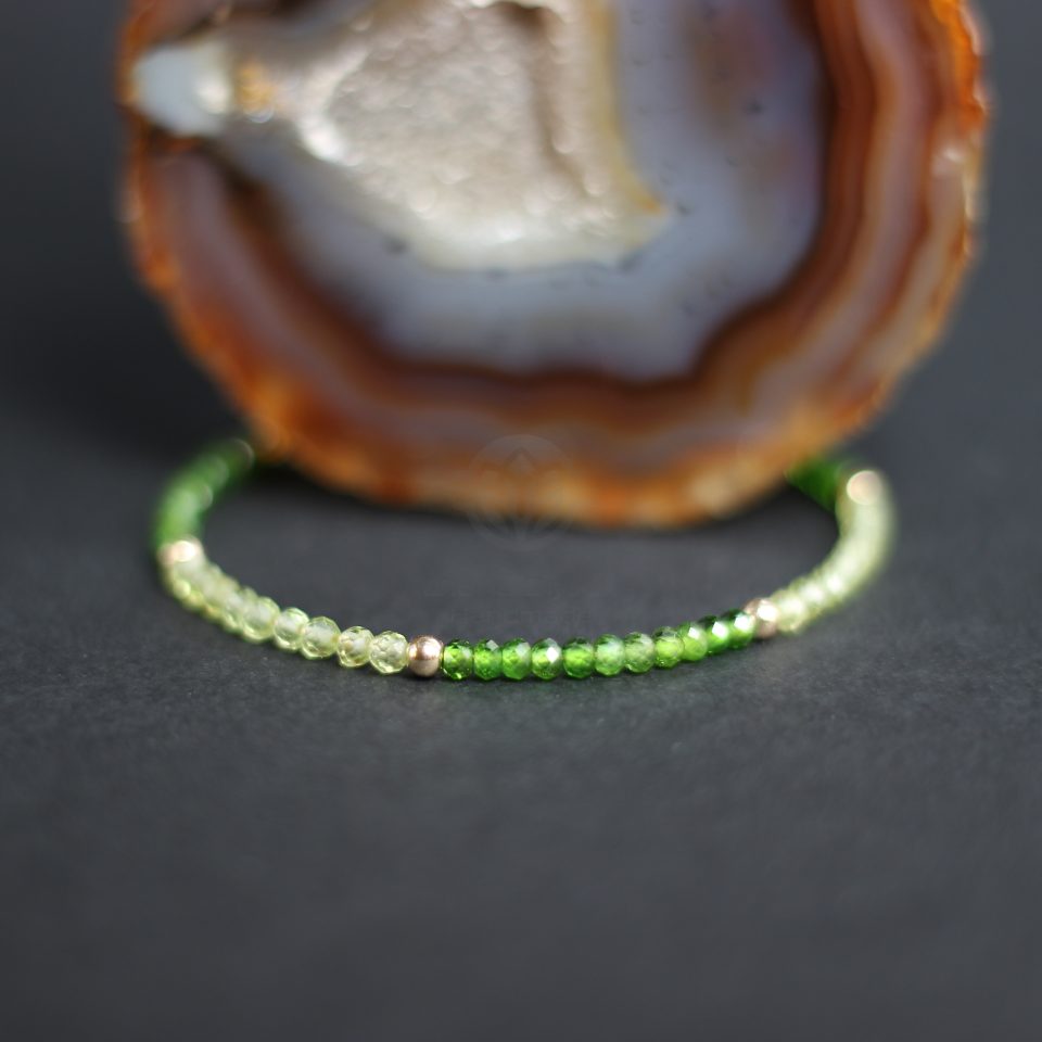 Brățară Diopsid, Peridot si Aur Filat 14K