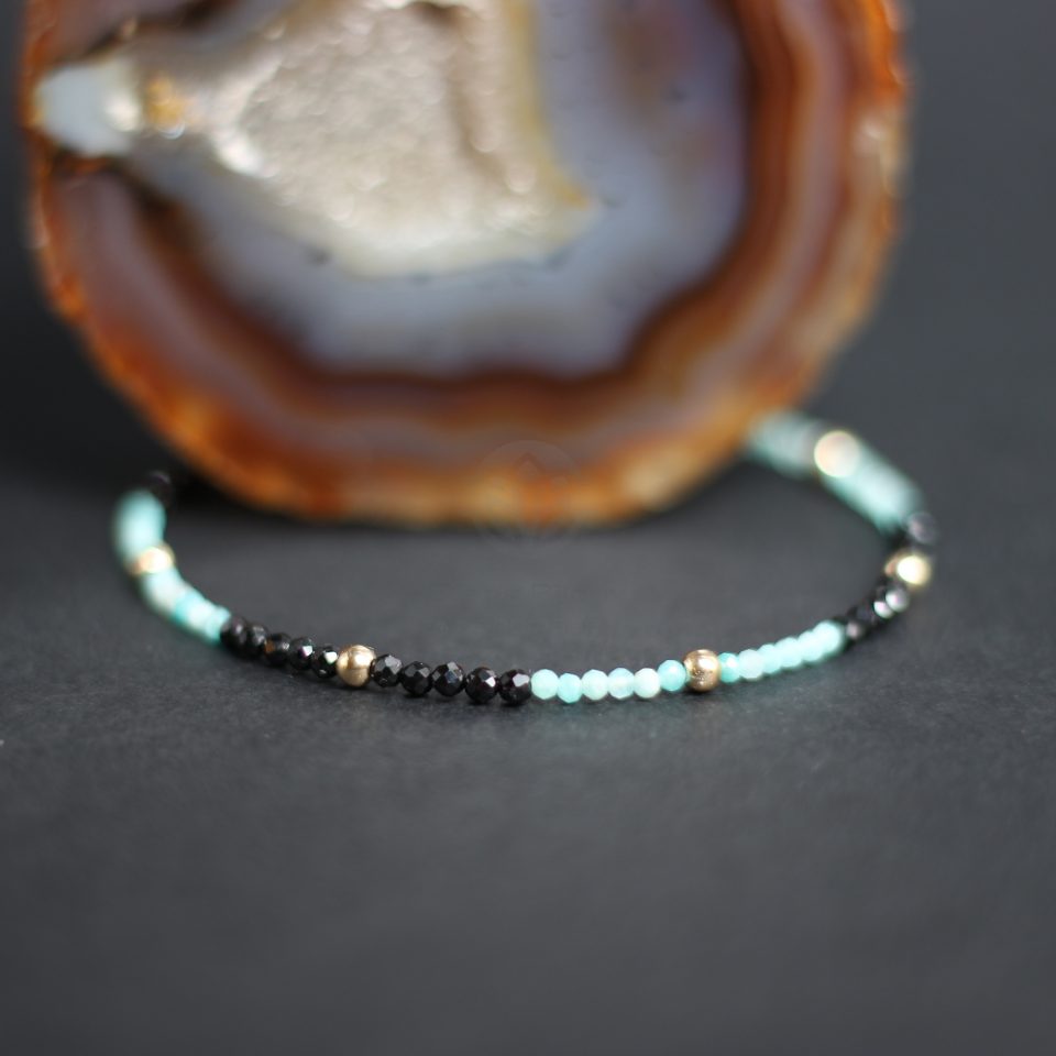 Brățară Amazonit, Spinel si Aur Filat 14K