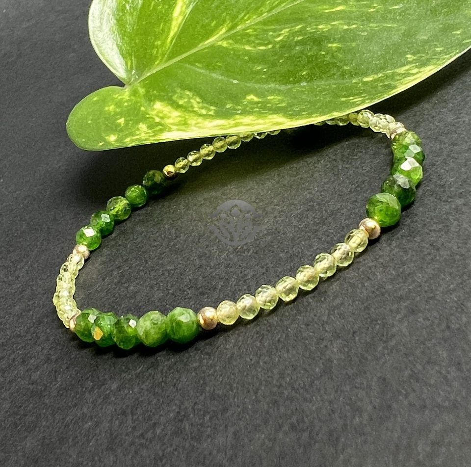 Brățară Peridot, Diopsid si Aur Filat 14K