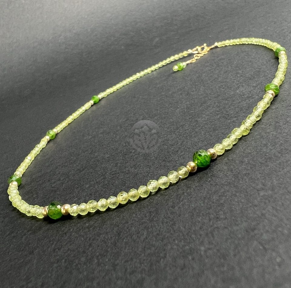 Colier Peridot, Diopsid si Aur Filat 14K