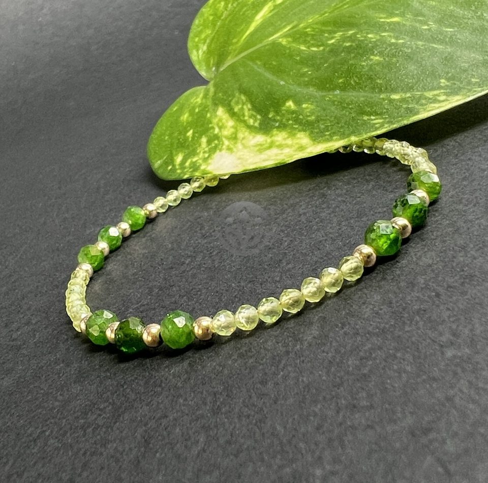 Brățară Peridot, Diopsid si Aur Filat 14K