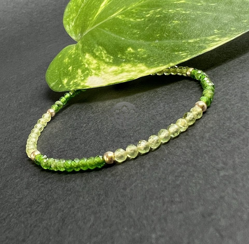Brățară Diopsid, Peridot si Aur Filat 14K