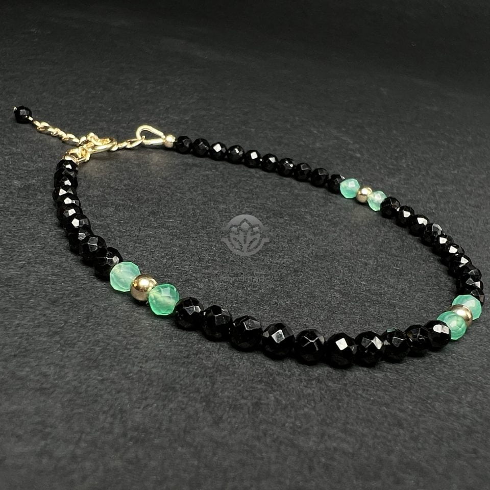 Brățară Turmalina Neagra, Agat Verde si Aur Filat 14K