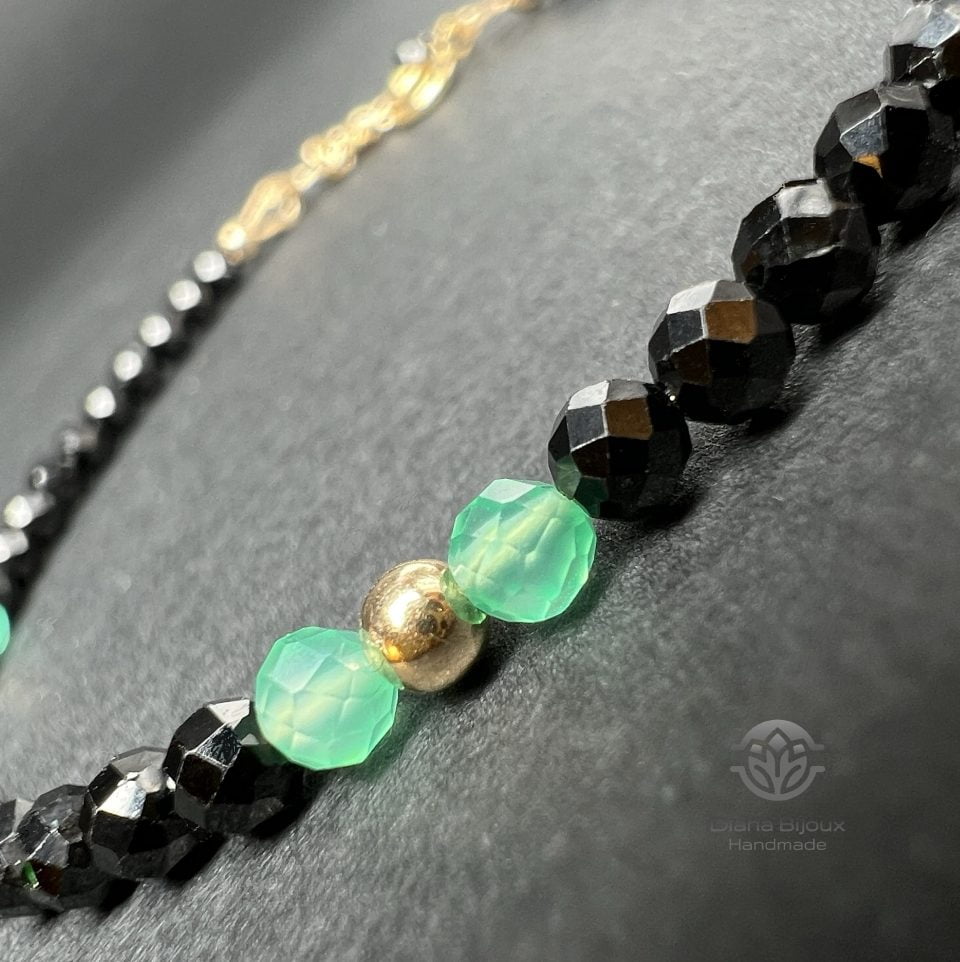 Brățară Turmalina Neagra, Agat Verde si Aur Filat 14K