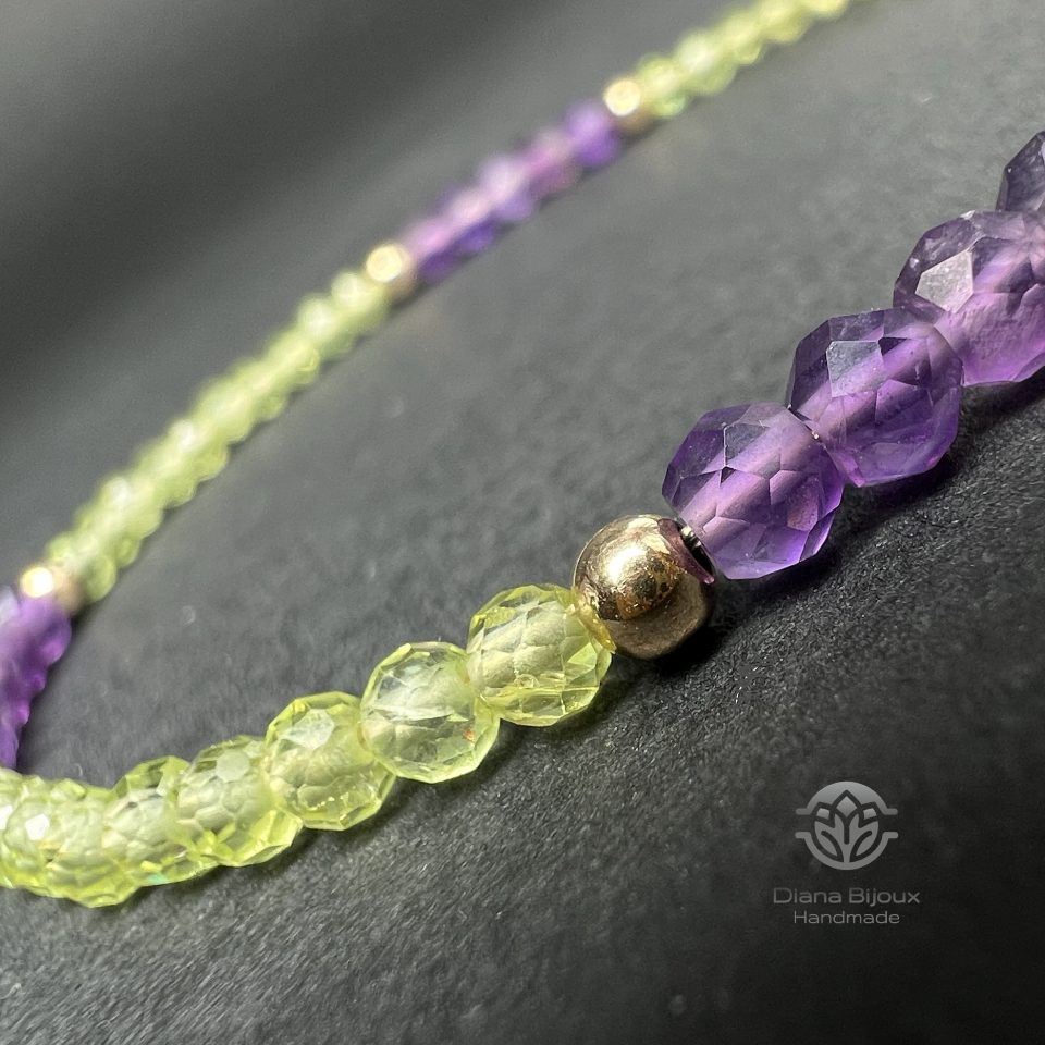 Brățară Peridot, Ametist si Aur Filat 14K