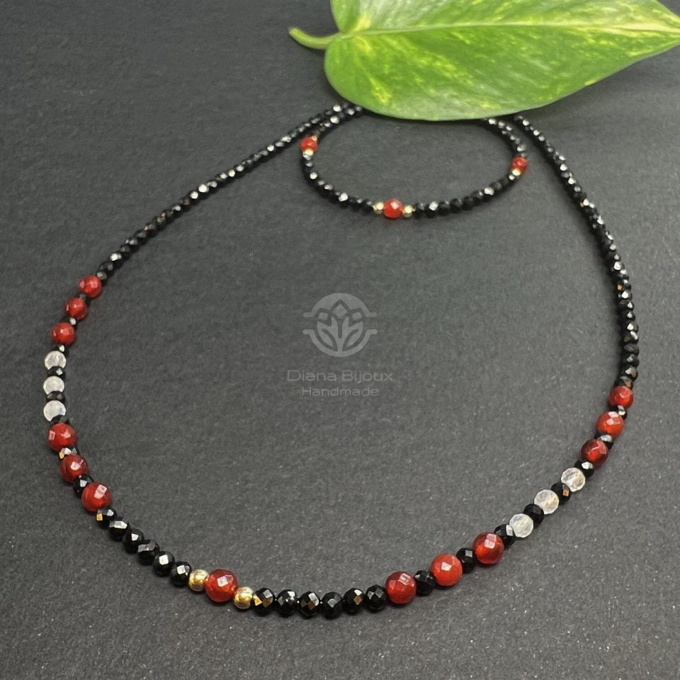 Set Spinel, Carneol, Piatra Lunii si Aur Filat 14K