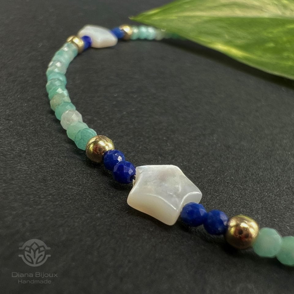 Brățară Amazonit, Lapis Lazuli si Aur Filat 14K