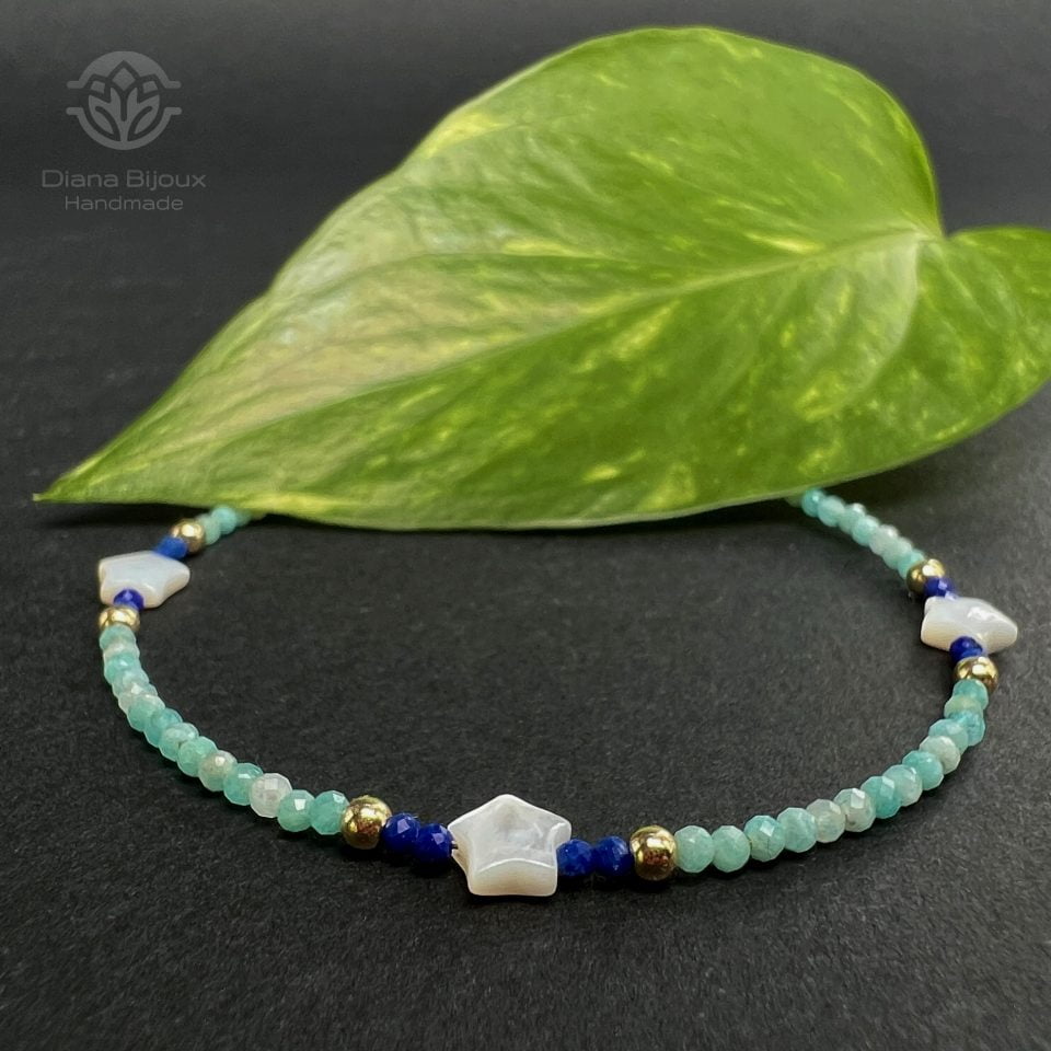 Brățară Amazonit, Lapis Lazuli si Aur Filat 14K