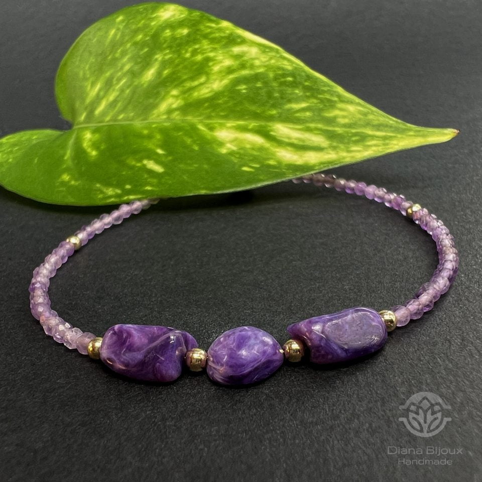 Brățară Charoit, Ametist Lavanda si Aur Filat 14K