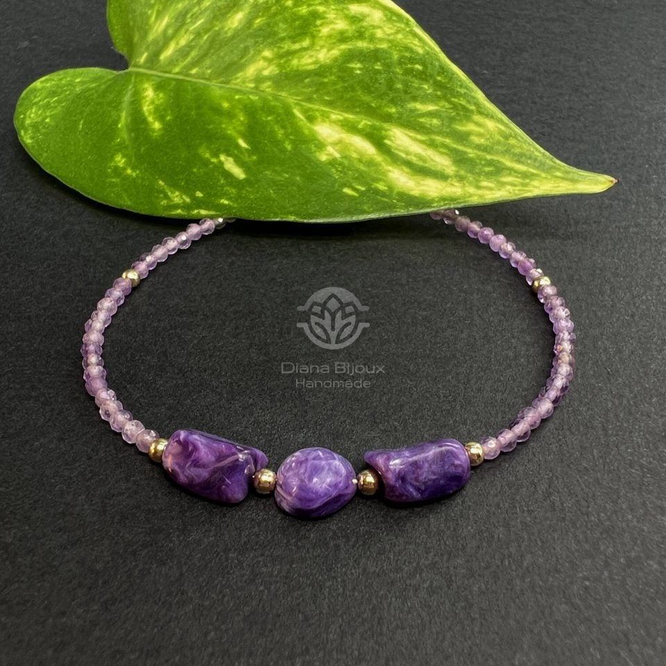 Brățară Charoit, Ametist Lavanda si Aur Filat 14K