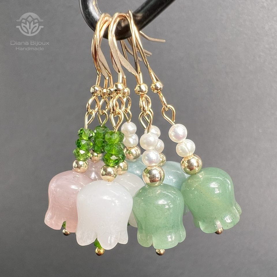 Cercei Aventurin, Perle si Aur Filat 14k