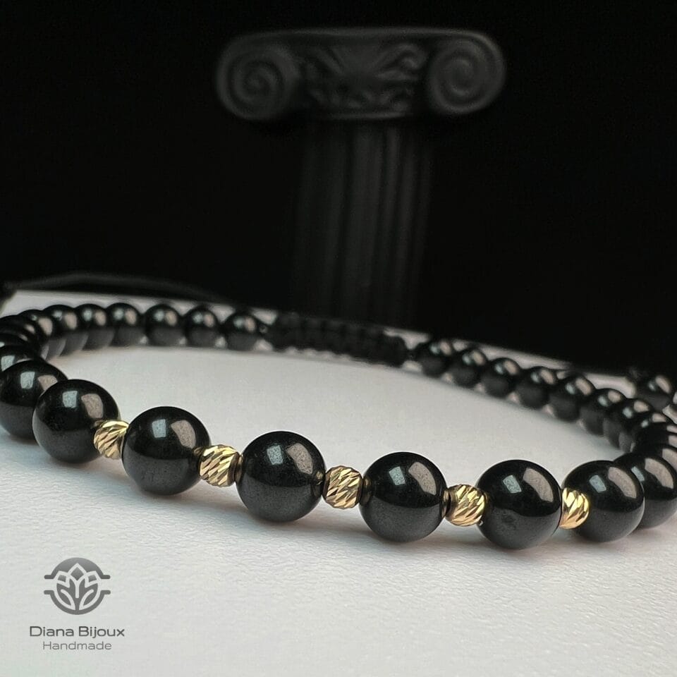 Brățară snur Spinel Negru si Aur 14K (Aur 585)