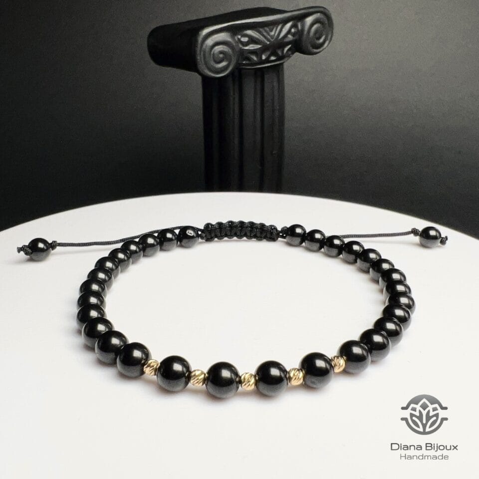 Brățară snur Spinel Negru si Aur 14K (Aur 585)