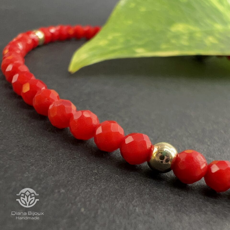 Brățară Coral si Aur Filat 14K