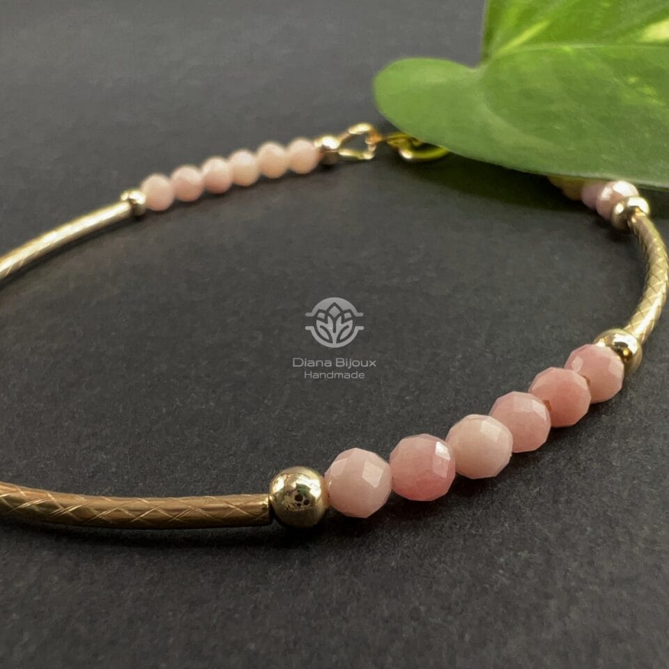 Brățară Opal Roz si Aur Filat 14k