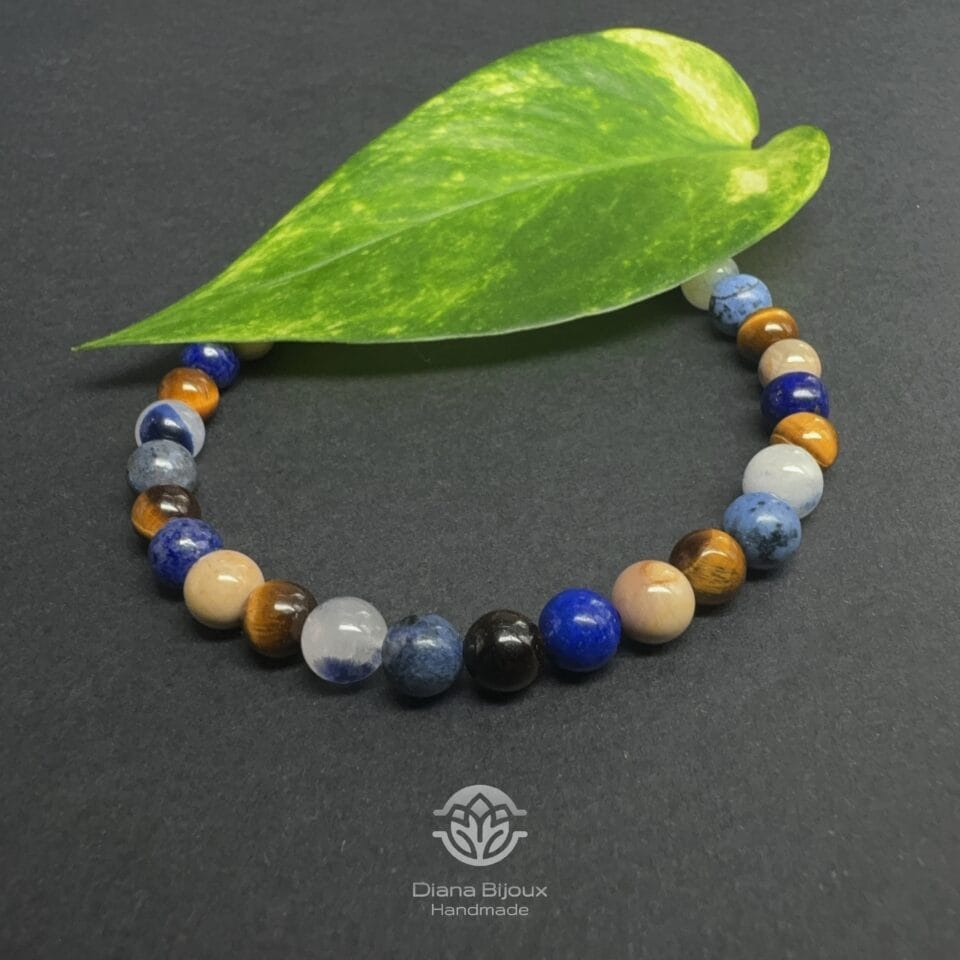 Brățară Dumortierit, Lapis Lazuli, Jad, Ochi de Tigru si Argint