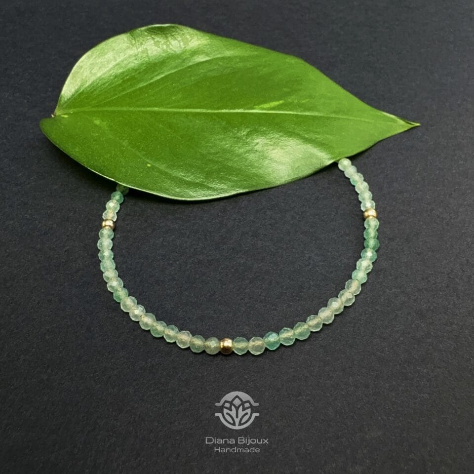 Brățară Aventurin Verde si Aur Filat 14k